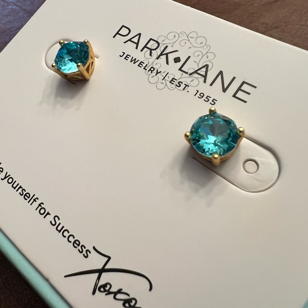 Park Lane Impression Stud Earrings, Turquoise with Gold Setting, 3 Carats, New - Picture 3 of 6